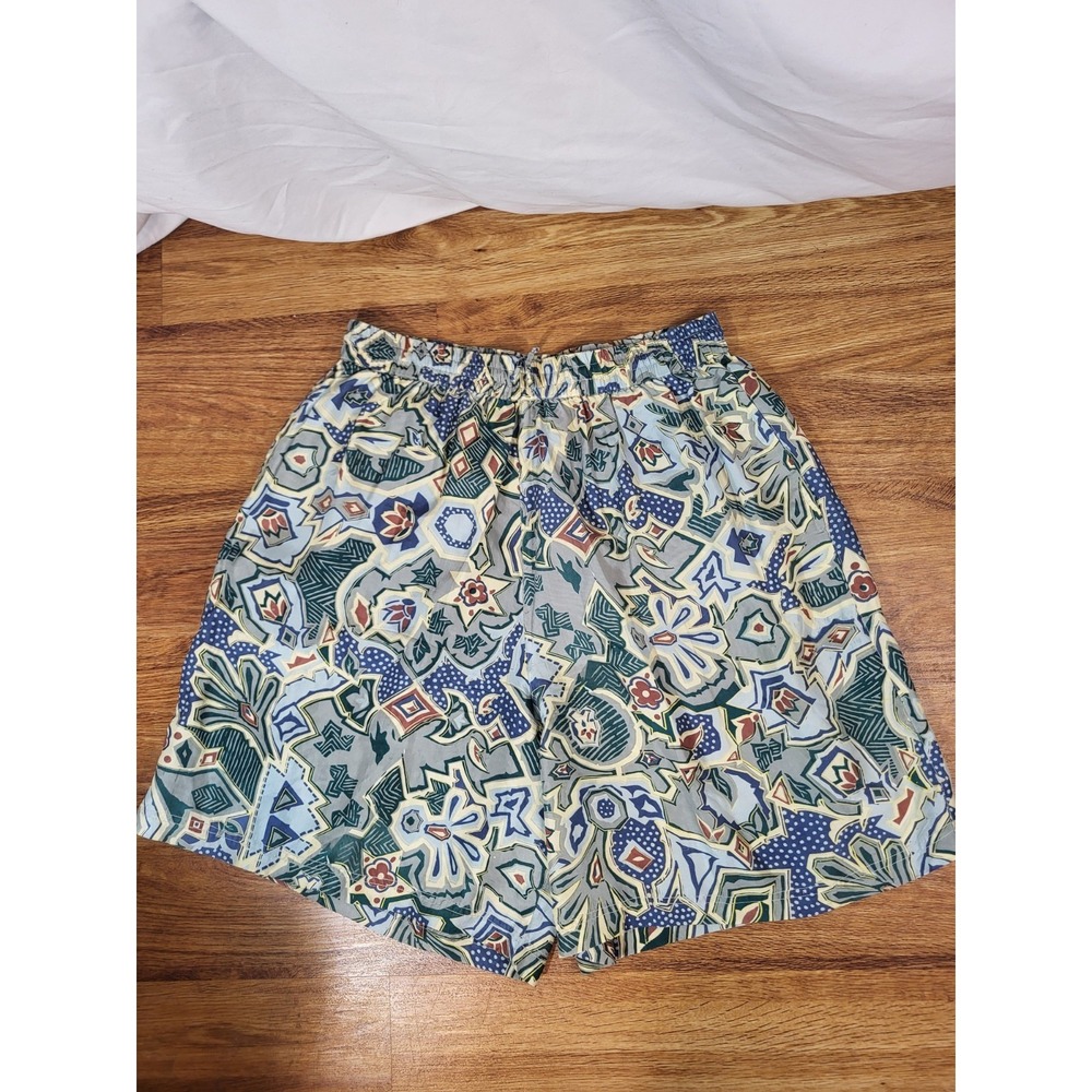 Vintage Stunt Collection 100% Silk Mom Shorts Pull On Floral Geometric